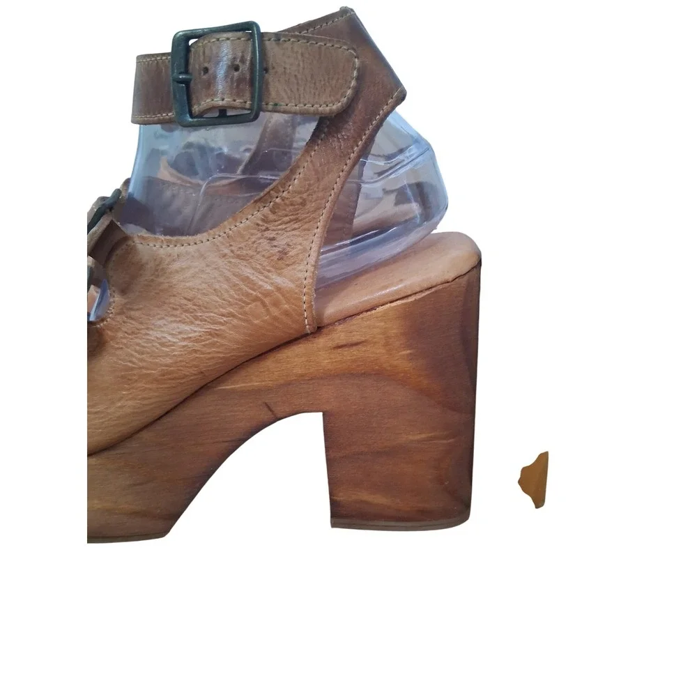 Bed Stu Jordyn Womens size 10 Leather Strappy Wood Chunky Platform Block Heels‎